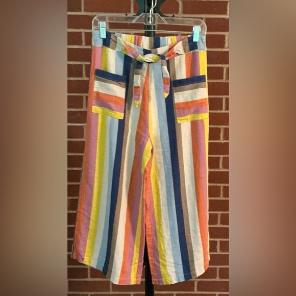 Sage & Citrus Wide-Leg Linen Blend Pants | Rainbowcore Retro Festival Boho Style - Picture 3 of 7